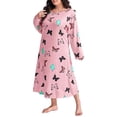thumbnail image 1 of Women Long Sleeve Print Sleepdress Shoulder Drop Oversize Casual Long Sleepwear Dress, 1 of 4