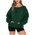 thumbnail image 1 of Women Long Sleeve Pullover Jumper Sweatshirt Cotton Casual Solid Crew Neck Pockets Workout Tunic Tops Loose Fit (Small, Green), 1 of 6