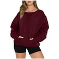 thumbnail image 1 of Women Long Sleeve Pullover Jumper Sweatshirt Cotton Casual Solid Crew Neck Pockets Workout Tunic Tops Loose Fit (X-Large, Wine), 1 of 6