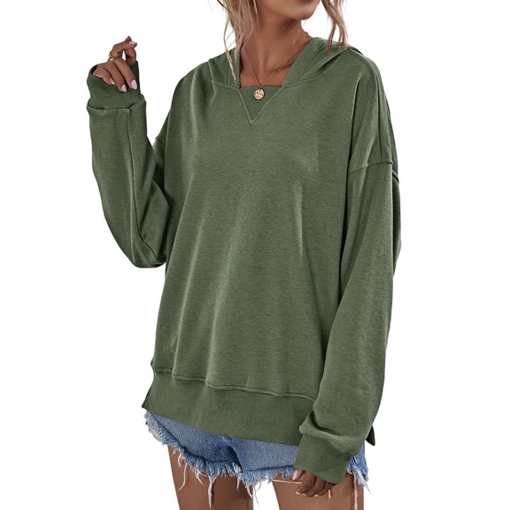Women Long Sleeve Pullover Sweatshirt Loose Fit Workout Tshirt Going Out Casual Hooded Blouse Top Green S