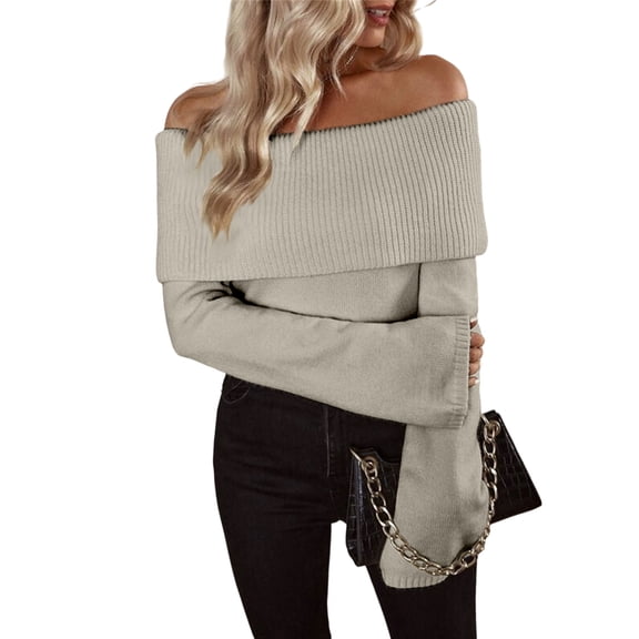 Women Long Sleeve Ribbed Knit Off Shoulder Sweater Fall Tops