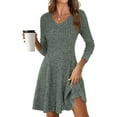 thumbnail image 1 of Women Long Sleeve Ribbed Knit Short Dresses  Fall Winter V Neck Casual Swing A Line Sweater Dress, 1 of 16