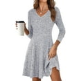 thumbnail image 1 of Women Long Sleeve Ribbed Knit Short Dresses  Fall Winter V Neck Casual Swing A Line Sweater Dress, 1 of 16