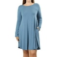 thumbnail image 1 of Women Long Sleeve Round Neck A-Line Pleated Knee Length Tunic Dress with Side Pockets (Titanium, 3X), 1 of 4
