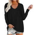 thumbnail image 1 of Women Long Sleeve Round Neck Fall Tunic Tops Casual Loose Fit Lightweight Blouse Solid Color Comfy Basic Pockets Shirts, 1 of 7
