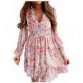 thumbnail image 1 of Women Long Sleeve Ruffle Layer Sexy V Neck Swing Mini Dress Floral Printed High Waist Beach Party Mini Short Dresses, 1 of 7