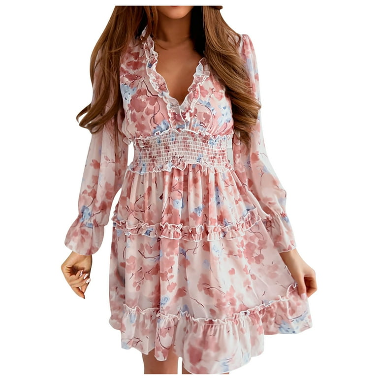 Women Summer Floral Print Mini Sexy Long Sleeve Party Dresses Women Summer Floral Print Mini Sexy Long Sleeve Party Dresses
