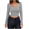 thumbnail image 1 of Women Long Sleeve Scoop Neck Shirts Casual Slim Fit Rib Knit Tops Summer Fall Basic Business Work Tee, 1 of 4