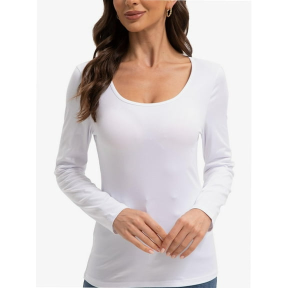 Women Long Sleeve Scoop Neck Slim Fitted Basic Soft T-Shirts