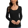 thumbnail image 1 of Women Long Sleeve Scoop Neck Slim Fitted Basic Soft T-Shirts, 1 of 6