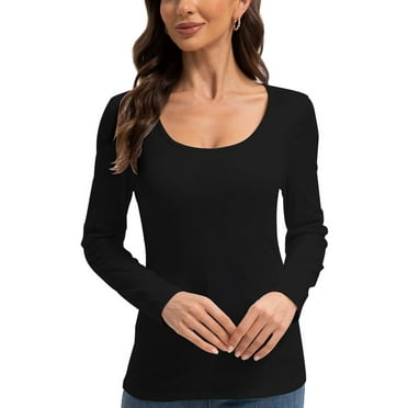 Women Long Sleeve Scoop Neck Slim Fitted Basic Soft T-Shirts