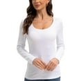 thumbnail image 1 of Women Long Sleeve Scoop Neck Slim Fitted Basic Soft T-Shirts, 1 of 6