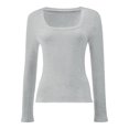 thumbnail image 1 of Women Long Sleeve Scoop Neck Tops Stretch Fitted Casual Tops Tee Slim Fit Fall Going Out Sexy Basic Shirts, 1 of 5