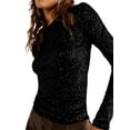 Women Long Sleeve Sequin Tops Party Shimmer Embellished Crew Neck