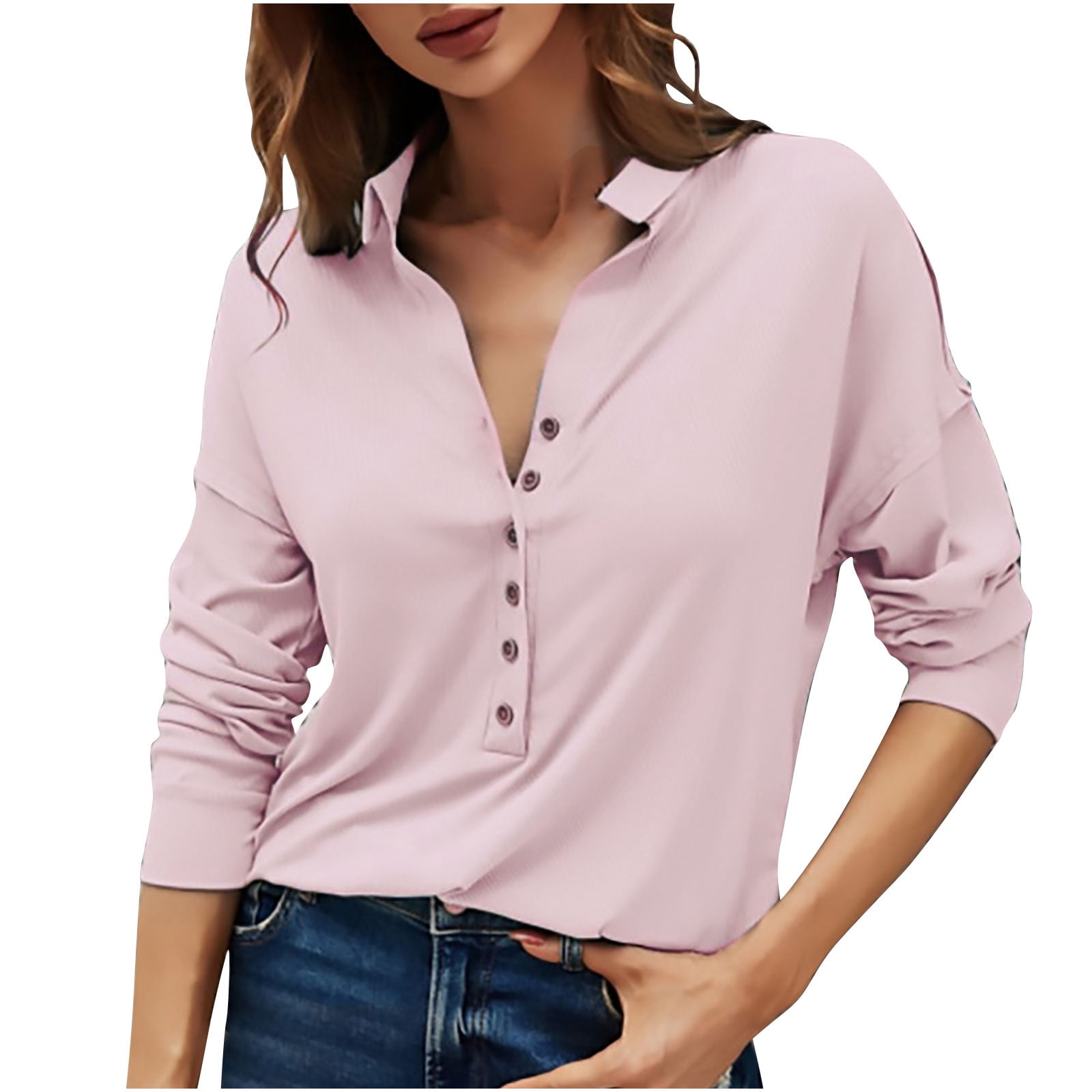 Womens Tops Plus Size Casual Button Down Shirt V Neck Long Sleeve Collared  Office Work Blouse Fashion Lightweight Tunics at  Women’s Clothing