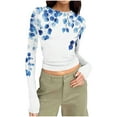 thumbnail image 1 of Women Long Sleeve Shirt Fashion Print Crewneck Fitted Y2k Streetwear Basic Tees Going Out Spring 2025 Workout Outfit, 1 of 7