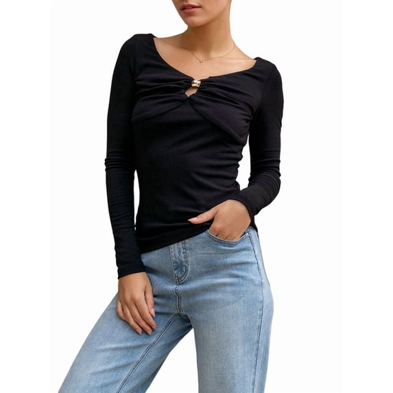 Women Long Sleeve Shirt Going Out Tops Casual Summer Outfits Black S
