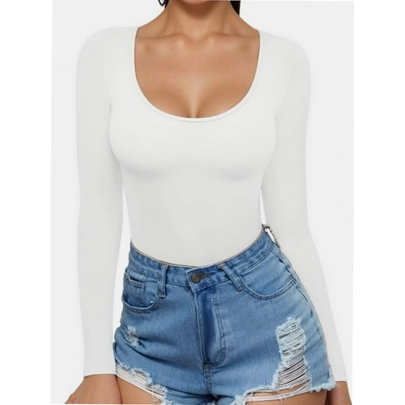 Women Long Sleeve Shirt Scoop Neck Tops Slim Fit Basic Top Base Layer Tee