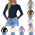 thumbnail image 1 of Women Long Sleeve Shirts Casual Comfy Fit Crewneck Pullover Tshirts Basic Fashion Color Block Lightweight Fall Winter Tops, 1 of 5
