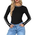 thumbnail image 1 of Women Long Sleeve Shirts Casual Comfy Fit Crewneck Pullover Tshirts Basic Fashion Color Block Lightweight Fall Winter Tops, 1 of 5