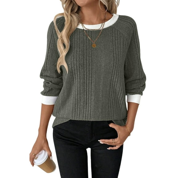 Women Long Sleeve Shirts Casual Fashion Loose Fit Womens Tops Crewneck Basic Pullover Tunics Army Green M
