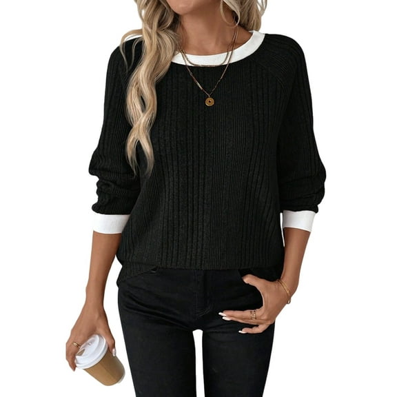 Women Long Sleeve Shirts Casual Fashion Loose Fit Womens Tops Crewneck Basic Pullover Tunics Black S