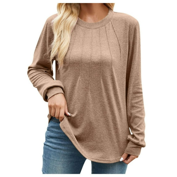 Women Long Sleeve Shirts Casual Tops Blouses Fashion Pleated Tunic Fall Clothes