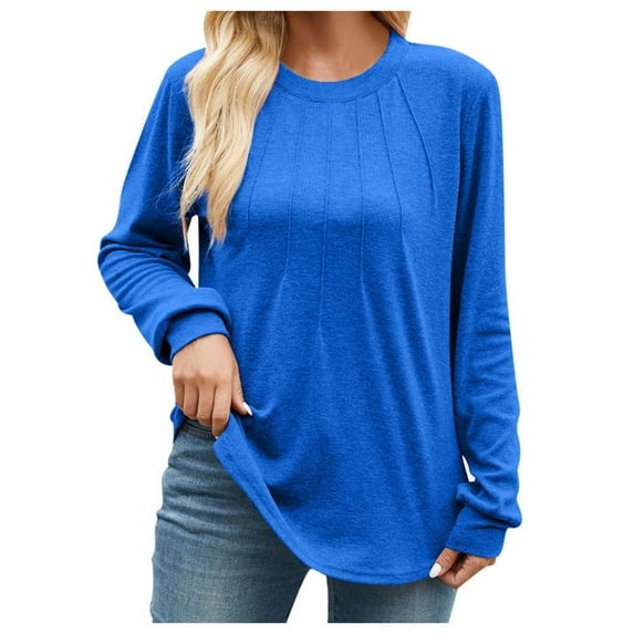 Women Long Sleeve Shirts Casual Tops Blouses Fashion Pleated Tunic Fall Clothes