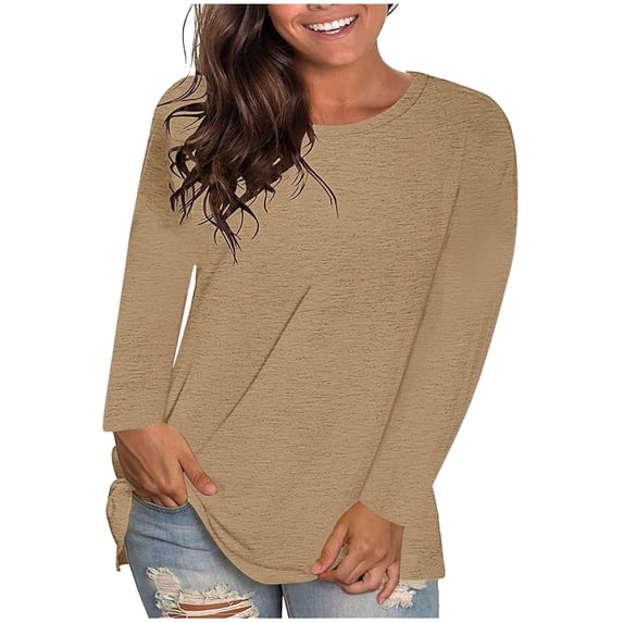 Women Long Sleeve Shirts Crew Neck Casual Tops Oversized Tops Basic T Shirts Outfits Womens Clothes Fall Winter Clothes