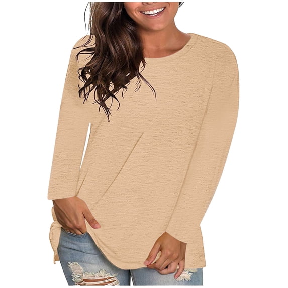 Women Long Sleeve Shirts Crew Neck Casual Tops Oversized Tops Basic T Shirts Outfits Womens Clothes Fall Winter Clothes