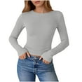 thumbnail image 1 of Women Long Sleeve Shirts Crewneck Ribbed Knit Fitted Basic Tee Going out Tops 2026 Fall Clothes Casual Outfits (L, Gray), 1 of 7