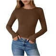 thumbnail image 1 of Women Long Sleeve Shirts Crewneck Ribbed Knit Fitted Basic Tee Going out Tops 2026 Fall Clothes Casual Outfits (XXL, Brown), 1 of 7