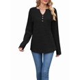 thumbnail image 1 of Women Long Sleeve Shirts Dressy Casual Button V Neck Pullover Sweaters Jumper Tops Fall Outfits Black S, 1 of 8