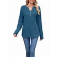 thumbnail image 1 of Women Long Sleeve Shirts Dressy Casual Button V Neck Pullover Sweaters Jumper Tops Fall Outfits  Blue XXL, 1 of 8