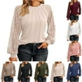 thumbnail image 1 of Women Long Sleeve Shirts Fall Lace Tops Fashion Round Neck Sweaters Dressy Casual Winter Tunic Blouse Trendy Women's Solid Color Long Sleeved Lace Patchwork Casual Fall Top Round Neck Top, 1 of 6