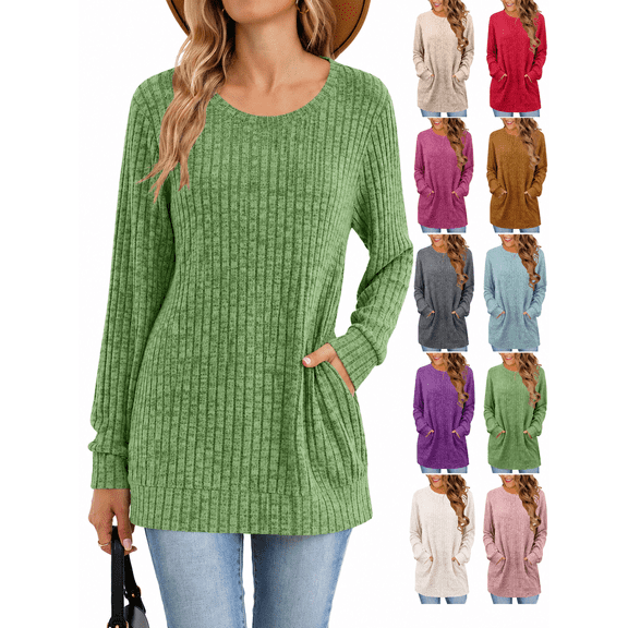 Women Long Sleeve Shirts Loose Fit Crew Neck Tunic Tops Dressy Casual Blouse Fall Winter Clothes recently by me