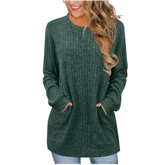 Women Long Sleeve Shirts Loose Fit Crew Neck Tunic Tops Dressy Casual Fall Blouse Winter Sweaters with Pockets orders placed by me