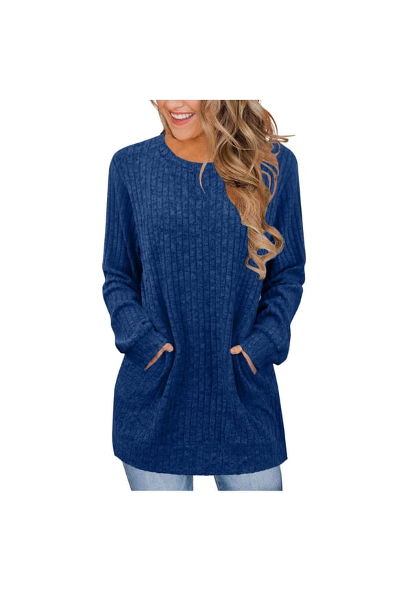 Women Long Sleeve Shirts Loose Fit Crew Neck Tunic Tops Dressy Casual Fall Blouse Winter Sweaters with Pockets orders placed by me