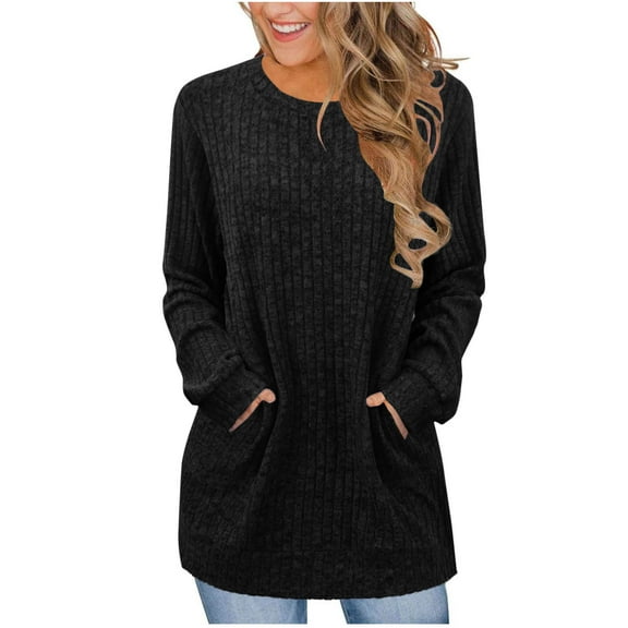 Women Long Sleeve Shirts Loose Fit Crew Neck Tunic Tops Dressy Casual Fall Blouse Winter Sweaters with Pockets orders placed by me
