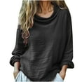 thumbnail image 1 of Women Long Sleeve Shirts Plus Size Cowl Neck Tops Plain Linen Slouchy Casual Loose Pullover Spring Fashion Blouse, 1 of 5