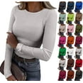thumbnail image 1 of Women Long Sleeve Shirts Rib Knit Slim Fit Tops Basic Tee 2025 Fall Casual T-Shirt Underscrubs Layer Clothes Light Gray S, 1 of 6