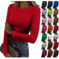 thumbnail image 1 of Women Long Sleeve Shirts Rib Knit Slim Fit Tops Basic Tee 2025 Fall Casual T-Shirt Underscrubs Layer Clothes Red XXL, 1 of 6