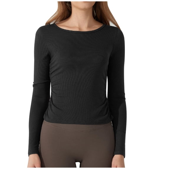 Women Long Sleeve Shirts Rib Knit Slim Fit Tops Basic Tee 2025 Fall Outfits Casual T-Shirt Underscrubs Layer Clothes