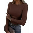 thumbnail image 1 of Women Long Sleeve Shirts Rib Knit Slim Fit Tops Fall Outfits Casual T-Shirt Underscrubs Layer Clothes Brown S, 1 of 8