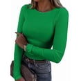 thumbnail image 1 of Women Long Sleeve Shirts Rib Knit Slim Fit Tops Fall Outfits Casual T-Shirt Underscrubs Layer Clothes Green XL, 1 of 8