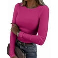 thumbnail image 1 of Women Long Sleeve Shirts Rib Knit Slim Fit Tops Fall Outfits Casual T-Shirt Underscrubs Layer Clothes Rose Red S, 1 of 8