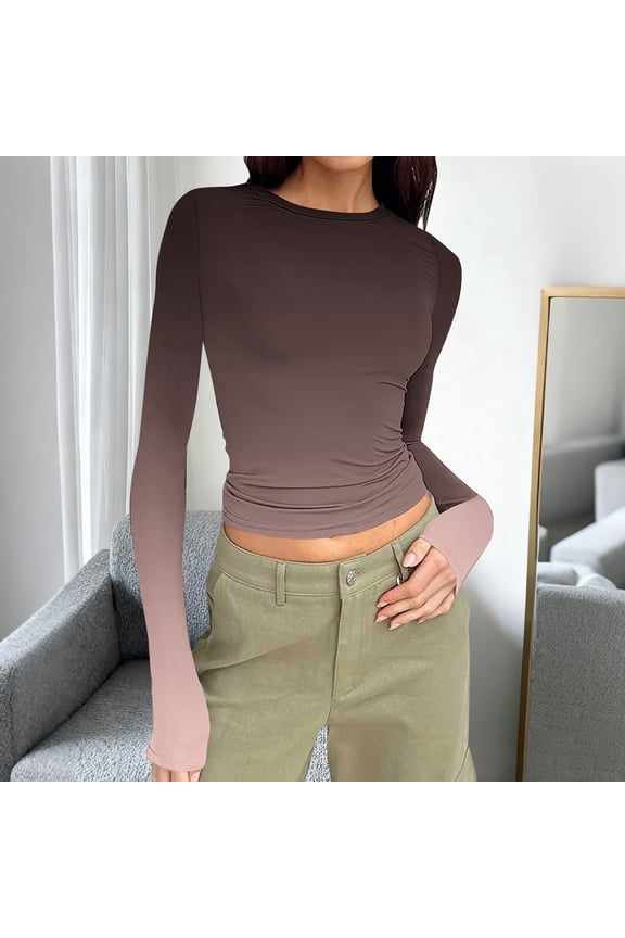 Women Long Sleeve Shirts Ribbed Knit Fitted Basic Tee Going Out Tops Underscrub Casual Outfits Gray M