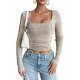 thumbnail image 1 of Women Long Sleeve Shirts Square Neck Tops Basic Teen Girls Crop Tops Fall Outfits Fashion Clothes Color M, 1 of 8