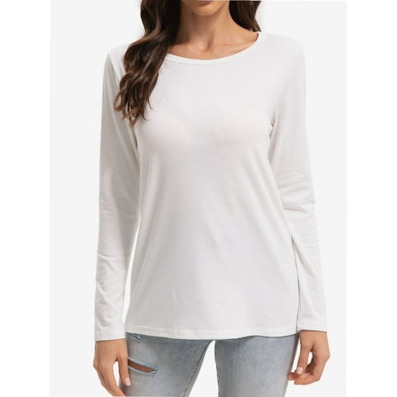 Women's Long Sleeve Tunic Top - Basic Round Neck Casual Tee Shirt for Fall Fashion