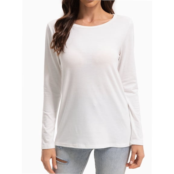 Women Long Sleeve Shirts Tops Fall Tunic Causal Fashion Round Neck Basic Tee